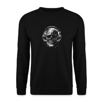 Vintage Schädel Tattoo mit Kopfhörer - Unisex Pullover - Schwarz - Vorne - Alina (178cm) & Michal (187cm)