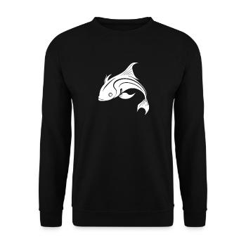 Koi Karpfen - Süsser eleganter Karpfenfisch - Unisex Pullover - Schwarz - Vorne - Alina (178cm) & Michal (187cm)
