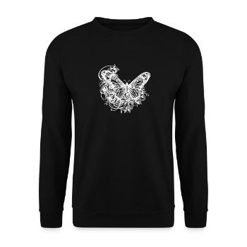 Schmetterling und Blumen im Tattoo Style - Unisex Pullover - Schwarz - Vorne - Alina (178cm) & Michal (187cm)