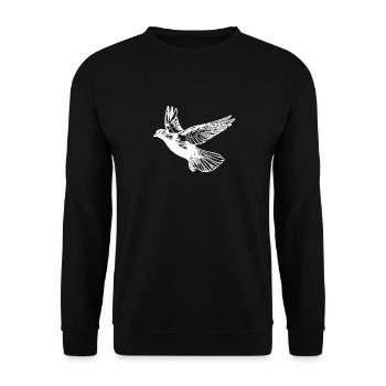 Fliegende Brieftaube mit großen Flügeln - Unisex Pullover - Schwarz - Vorne - Alina (178cm) & Michal (187cm)