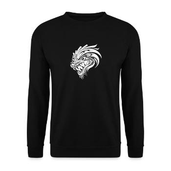 Brüllender chinesische Drache im Tattoo Style - Unisex Pullover - Schwarz - Vorne - Alina (178cm) & Michal (187cm)