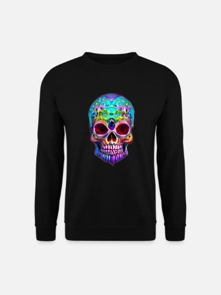 Mehrfarbiger stilisierter Totenkopf - Unisex Pullover - Schwarz