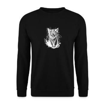 Knuddelige kleine Katze im Vintage Tattoo Style - Unisex Pullover - Schwarz - Vorne - Alina (178cm) & Michal (187cm)