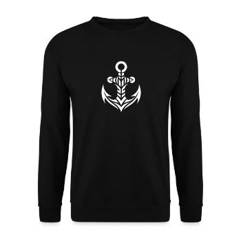 Alter nasser Anker mit im Tribal Tattoo Style - Unisex Pullover - Schwarz - Vorne - Alina (178cm) & Michal (187cm)