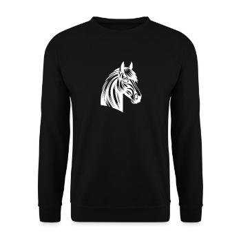Pferdekopf Tattoo Style Porträt - Unisex Pullover - Schwarz - Vorne - Alina (178cm) & Michal (187cm)