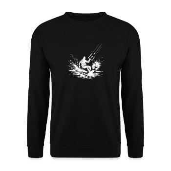 Wind Surfen am Himmel - Kite Wave Rider Surfing - Unisex Pullover - Schwarz - Vorne - Alina (178cm) & Michal (187cm)