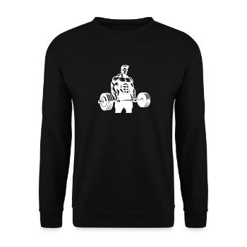 Ehrgeiziger ambitionierter Sportler mit Langhantel - Unisex Pullover - Schwarz - Vorne - Alina (178cm) & Michal (187cm)