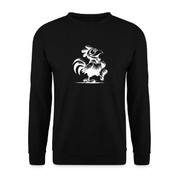 Grinsender Lustiger Gockel Zeichnung - Unisex Pullover - Schwarz - Vorne - Alina (178cm) & Michal (187cm)