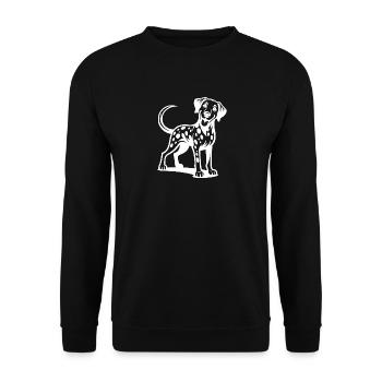Lustiger Vierbeiner Knuffiger Dalmatiner Hund - Unisex Pullover - Schwarz - Vorne - Alina (178cm) & Michal (187cm)
