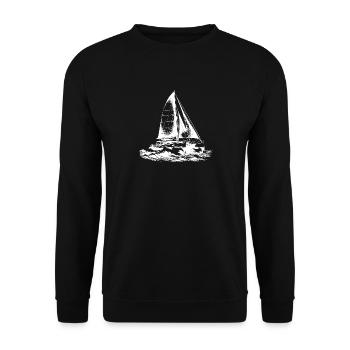 Wellengang und Katamaran Segelboot in Wellen - Unisex Pullover - Schwarz - Vorne - Alina (178cm) & Michal (187cm)