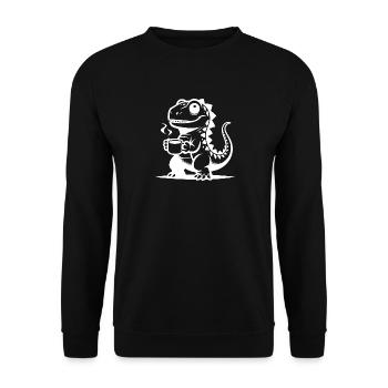 Funny with dinosaurs, dino baby with coffee cup - Unisex Sweatshirt - black - Front - Alina (178cm) & Michal (187cm)