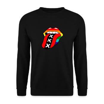 bouche gay pride rainbow avec la langue et le logo Amsterdam - Sweat-shirt Unisexe - noir - Devant - Alina (178cm) & Michal (187cm)