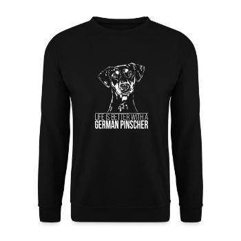 GERMAN PINSCHER Life better Hundespruch Wilsigns - Unisex Pullover - Schwarz - Vorne - Alina (178cm) & Michal (187cm)