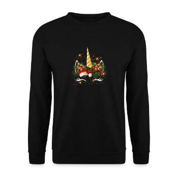 Weihnachts-Einhorn - Unisex Pullover - Schwarz - Vorne - Alina (178cm) & Michal (187cm)