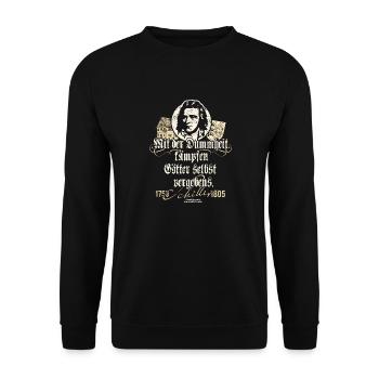 Friedrich Schiller Zitat Dummheit - Unisex Pullover - Schwarz - Vorne - Alina (178cm) & Michal (187cm)