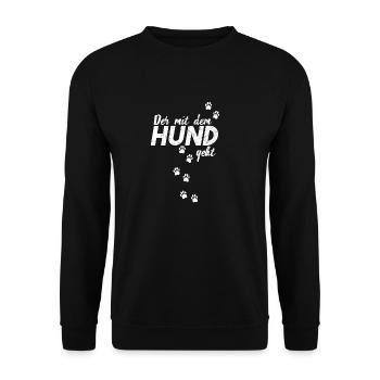 Der mit dem Hund geht - Unisex Pullover - Schwarz - Vorne - Alina (178cm) & Michal (187cm)
