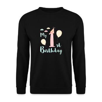 Mein erster Geburtstag - Unisex Pullover - Schwarz - Vorne - Alina (178cm) & Michal (187cm)