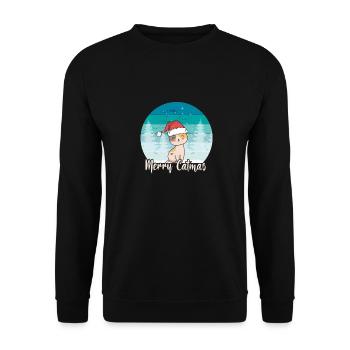 Merry Catmas | Katze Mieze Kätzchen XMas Geschenk - Unisex Pullover - Schwarz - Vorne - Alina (178cm) & Michal (187cm)