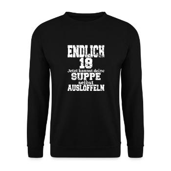 Endlich 18 18.Geburtstag Geschenk Junge Mädchen - Unisex Pullover - Schwarz - Vorne - Alina (178cm) & Michal (187cm)