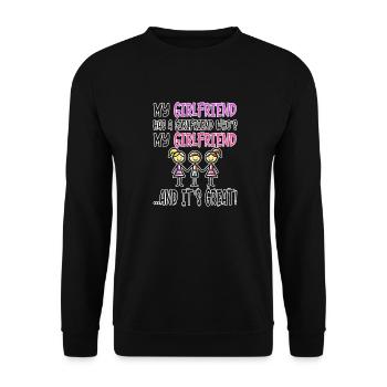 Polyamorie Polygamie Spruch Dreier Beziehung Liebe - Unisex Pullover - Schwarz - Vorne - Alina (178cm) & Michal (187cm)