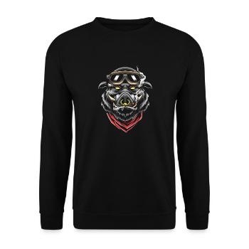 Wildschwein Eber Motorrad I Biker - Unisex Pullover - Schwarz - Vorne - Alina (178cm) & Michal (187cm)