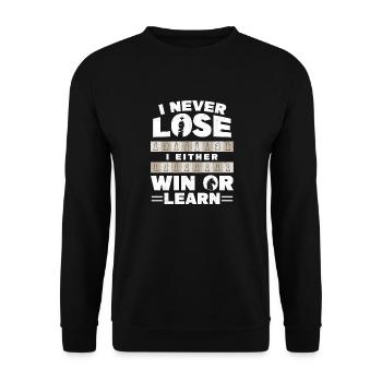 Funny Chess Player Gift I Never Lose I Either Win - Unisex Pullover - Schwarz - Vorne - Alina (178cm) & Michal (187cm)