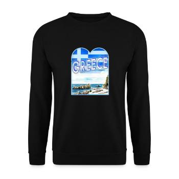 Aquarell VK Küste GR m Herz u Fagge Greece Grieche - Unisex Pullover - Schwarz - Vorne - Alina (178cm) & Michal (187cm)