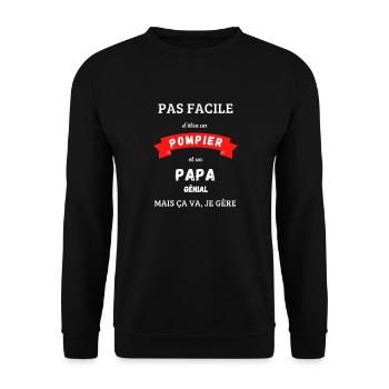 Pompier et papa génial - Sweat-shirt Unisexe - noir - Devant - Alina (178cm) & Michal (187cm)
