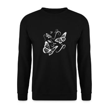 Schmetterling Tatoo Geschenk Freundin Blumen Ranke - Unisex Pullover - Schwarz - Vorne - Alina (178cm) & Michal (187cm)