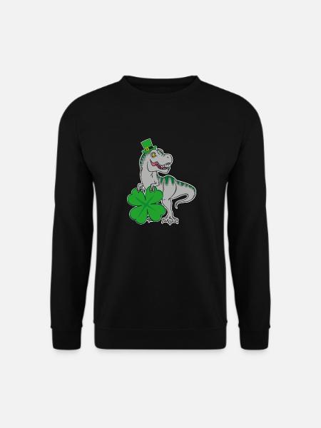St. Patrick's Day T-Rex with cloverleaf and hat - Unisex Sweatshirt - black