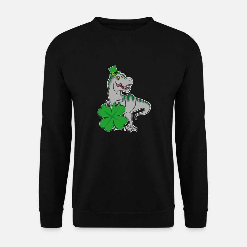 St. Patricks Day T-Rex mit Kleeblatt und Hut - Unisex Pullover - Schwarz