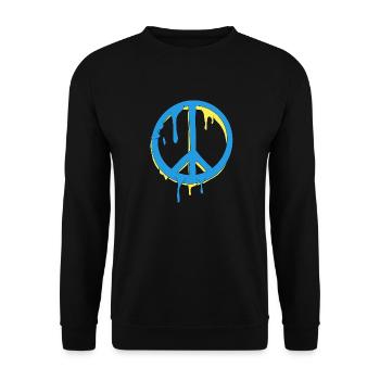 Peace Graffiti Blau Gelb Tropfen - Unisex Pullover - Schwarz - Vorne - Alina (178cm) & Michal (187cm)