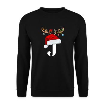 Lettre J bonnet de Noël - Sweat-shirt Unisexe - noir - Devant - Alina (178cm) & Michal (187cm)