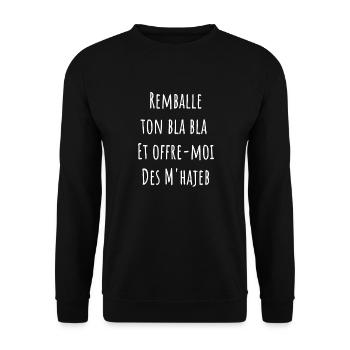 remballe tes bla bla et offre moi des m'hajeb - Sweat-shirt Unisexe - noir - Devant - Alina (178cm) & Michal (187cm)