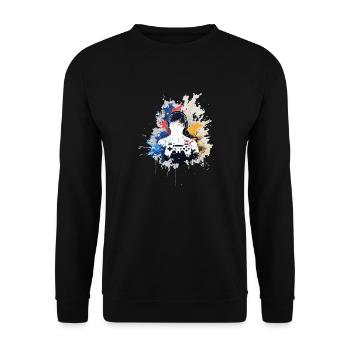 Gamer's Aquarell mit Gamepad - Unisex Pullover - Schwarz - Vorne - Alina (178cm) & Michal (187cm)