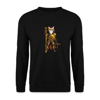 Anime Cat with Helmet, Long Sword - Unisex Sweatshirt - black - Front - Alina (178cm) & Michal (187cm)