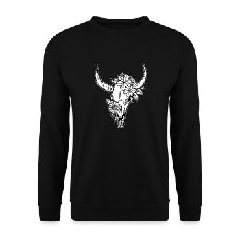 Longhorn // Skull // Geweih - Unisex Pullover - Schwarz - Vorne - Alina (178cm) & Michal (187cm)