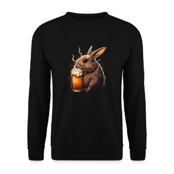 Coole Hase mit Bier Illustration - Unisex Pullover - Schwarz - Vorne - Alina (178cm) & Michal (187cm)
