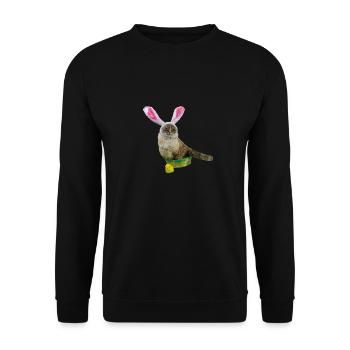 Katzen Geschenkidee, Ostergeschenk für Mann & Frau - Unisex Pullover - Schwarz - Vorne - Alina (178cm) & Michal (187cm)