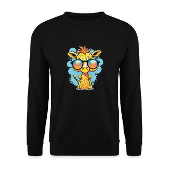 Kawaii Süße Fröhliche Bunte Giraffe mit Sonnenbrille - Unisex Pullover - Schwarz - Vorne - Alina (178cm) & Michal (187cm)