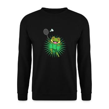 Cute Frog Badminton Player Ironic Hobby Sports - Unisex Sweatshirt - black - Front - Alina (178cm) & Michal (187cm)