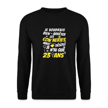 23 ans de conneries / cadeau anniversaire 23 ans - Sweat-shirt Unisexe - noir - Devant - Alina (178cm) & Michal (187cm)