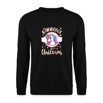 Regenbogen und Einhorn - Unisex Pullover - Schwarz - Vorne - Alina (178cm) & Michal (187cm)