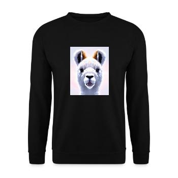 Super süßes weißes Alpaka-Gemälde flauschiges Tier - Unisex Pullover - Schwarz - Vorne - Alina (178cm) & Michal (187cm)