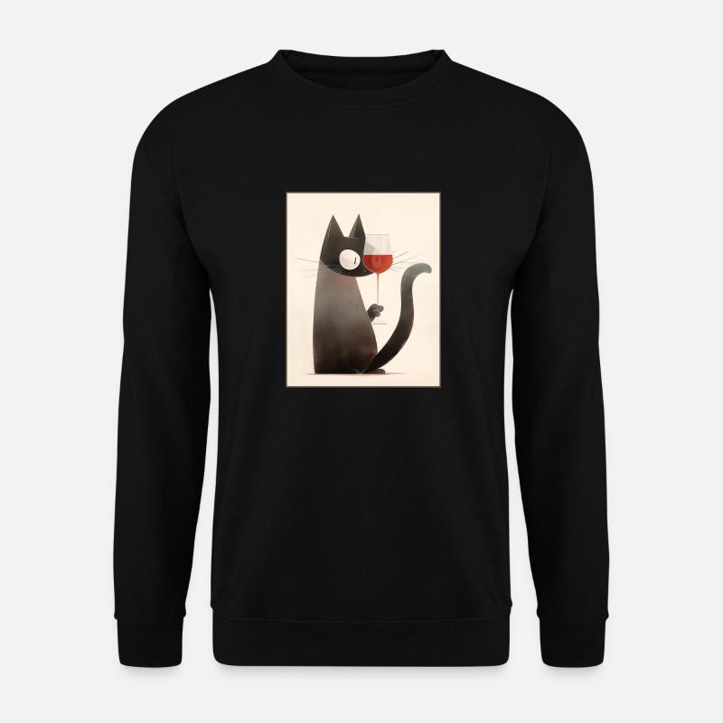Katze mit Weinglas - Unisex Pullover - Schwarz