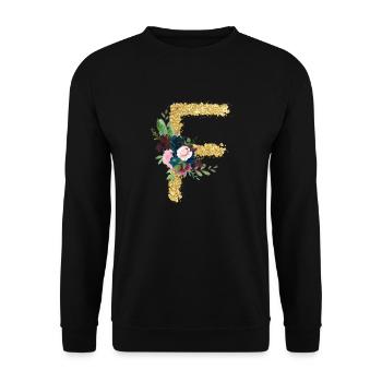 Buchstabe f gold floral - Unisex Pullover - Schwarz - Vorne - Alina (178cm) & Michal (187cm)