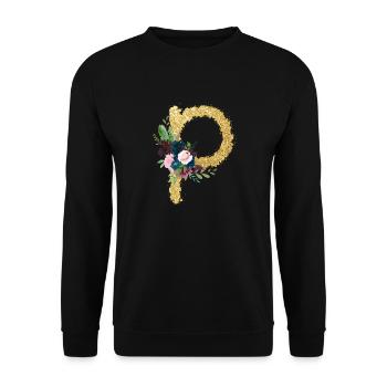 Buchstabe p gold floral - Unisex Pullover - Schwarz - Vorne - Alina (178cm) & Michal (187cm)