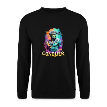 Conquer - Epic Greek Mythology - Hard Work Fitness - Unisex Sweatshirt - black - Front - Alina (178cm) & Michal (187cm)