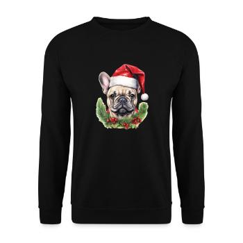 Französische Bulldogge, Weihnachtsmütze, T-Shirt, Tasse - Unisex Pullover - Schwarz - Vorne - Alina (178cm) & Michal (187cm)