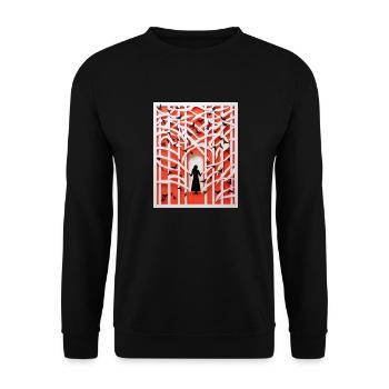 Scherenschnitt Vögel - Unisex Pullover - Schwarz - Vorne - Alina (178cm) & Michal (187cm)